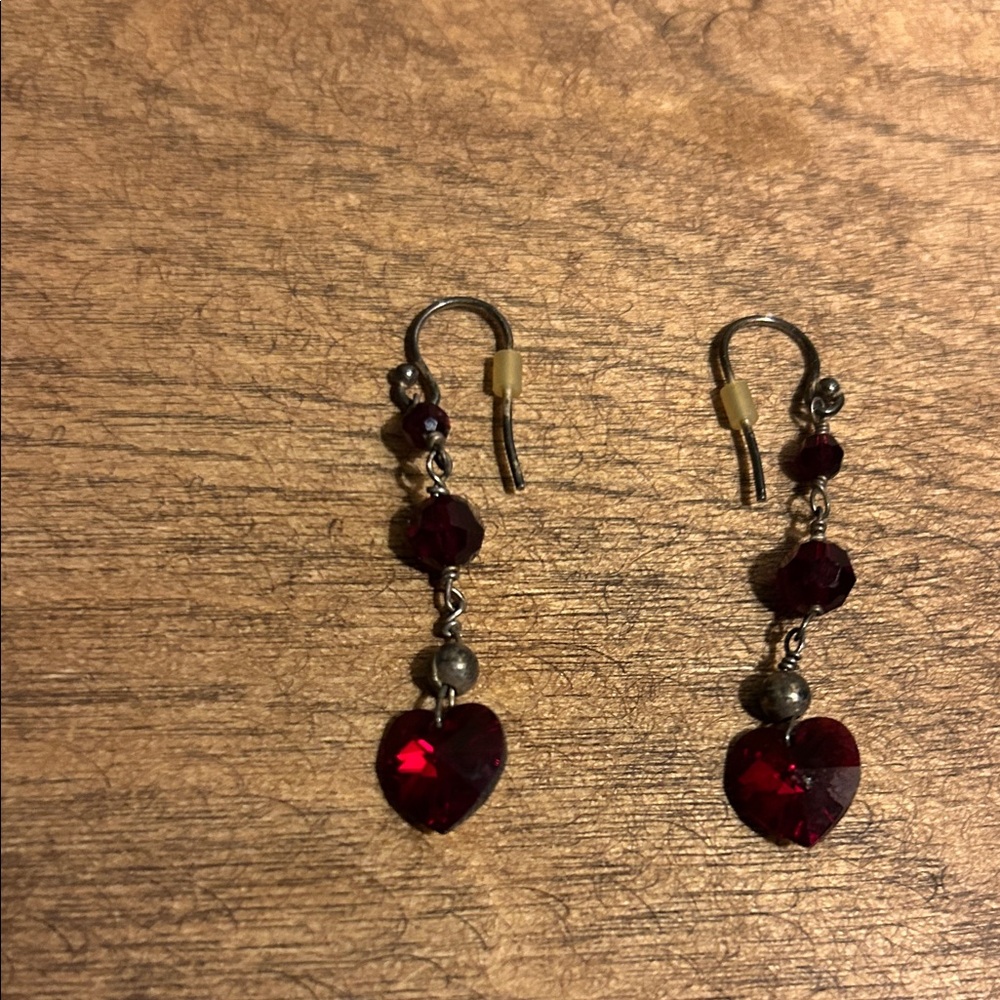 Elegant Red Heart Drop Earrings